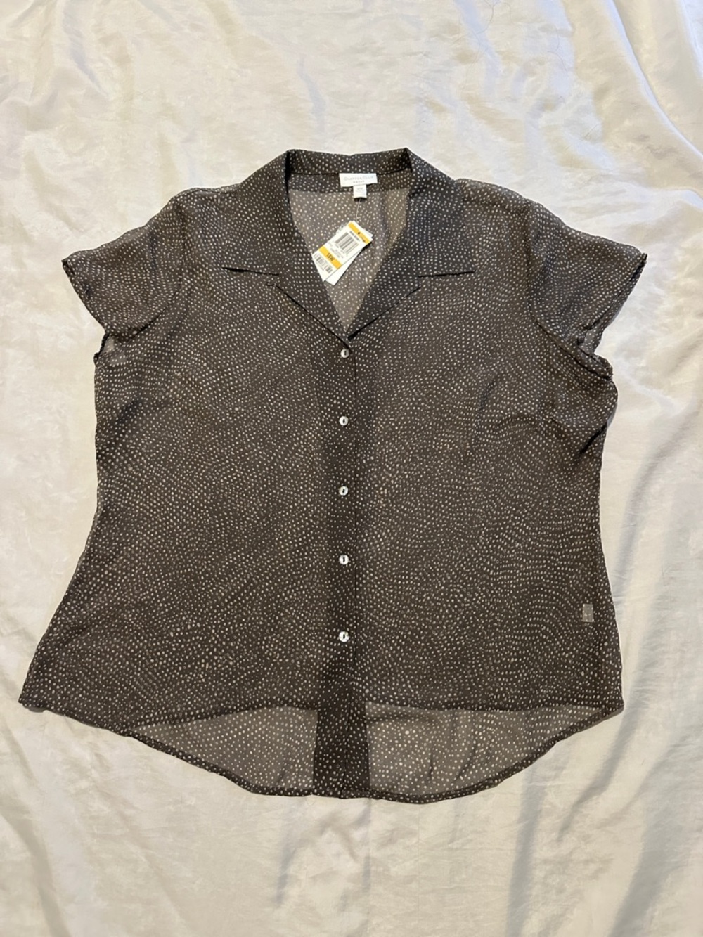 NWT Charter Club Cobblestone Print 100% Silk Sheer Top Sz 16W